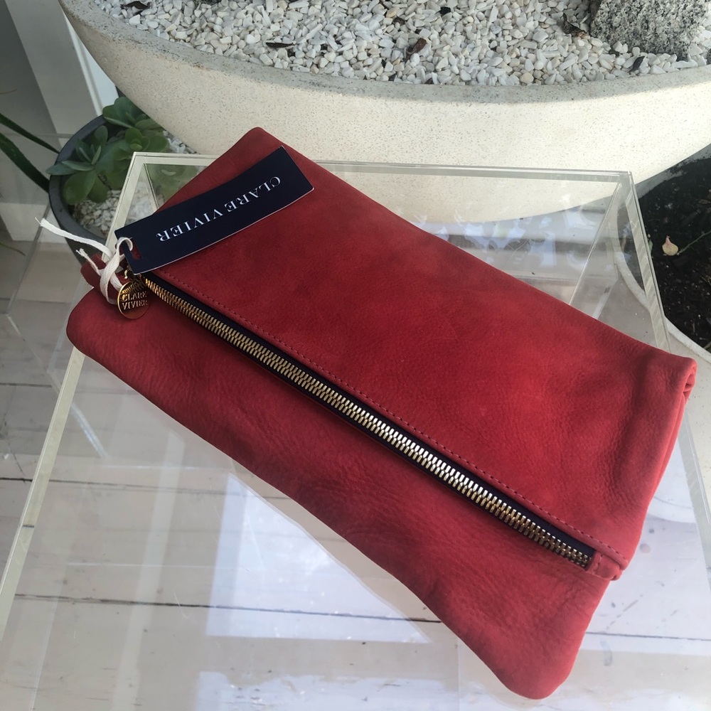 Clare Vivier red fold over clutch